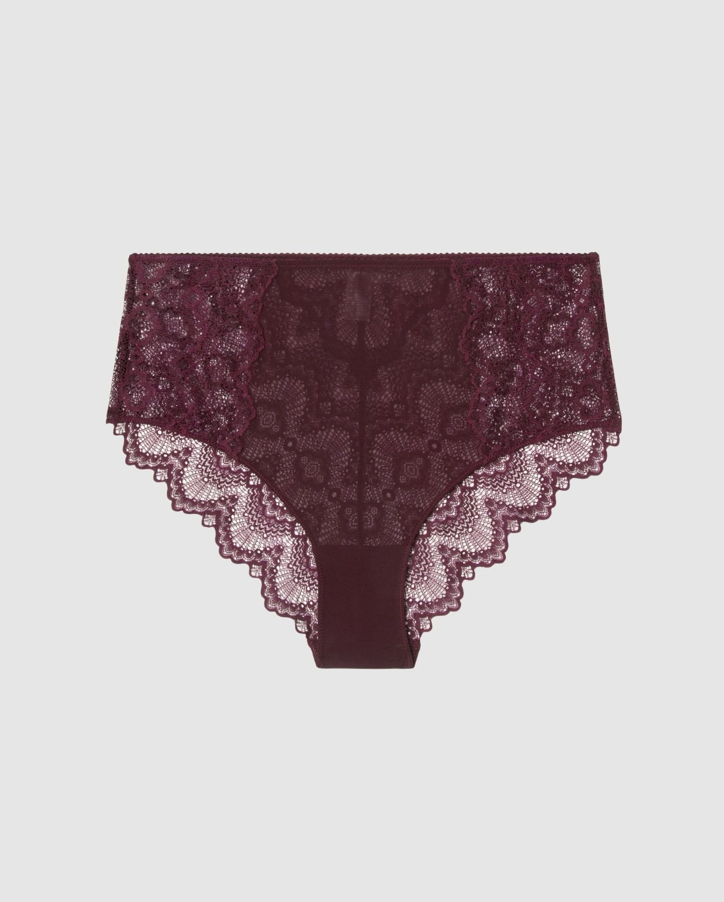 An highwaist lace Bikini brief with a cherry design. 
