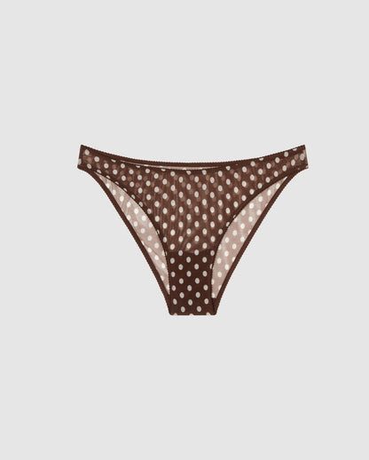 Mesh Bikini Briefs Brown Dot