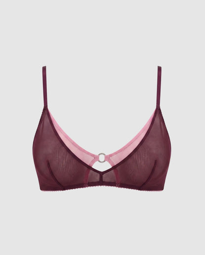 Mesh Double Triangle Bralette Cherry