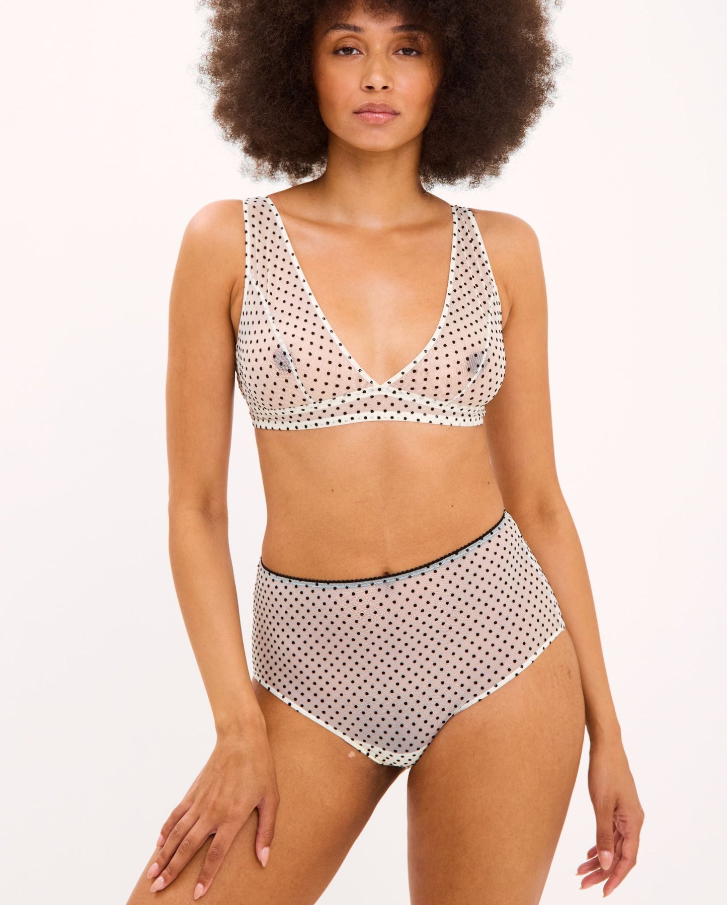 Mesh Plunge Bralette Cream/Black