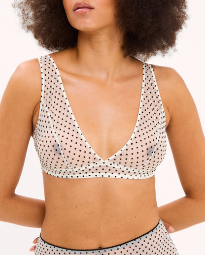 Mesh Plunge Bralette Cream/Black
