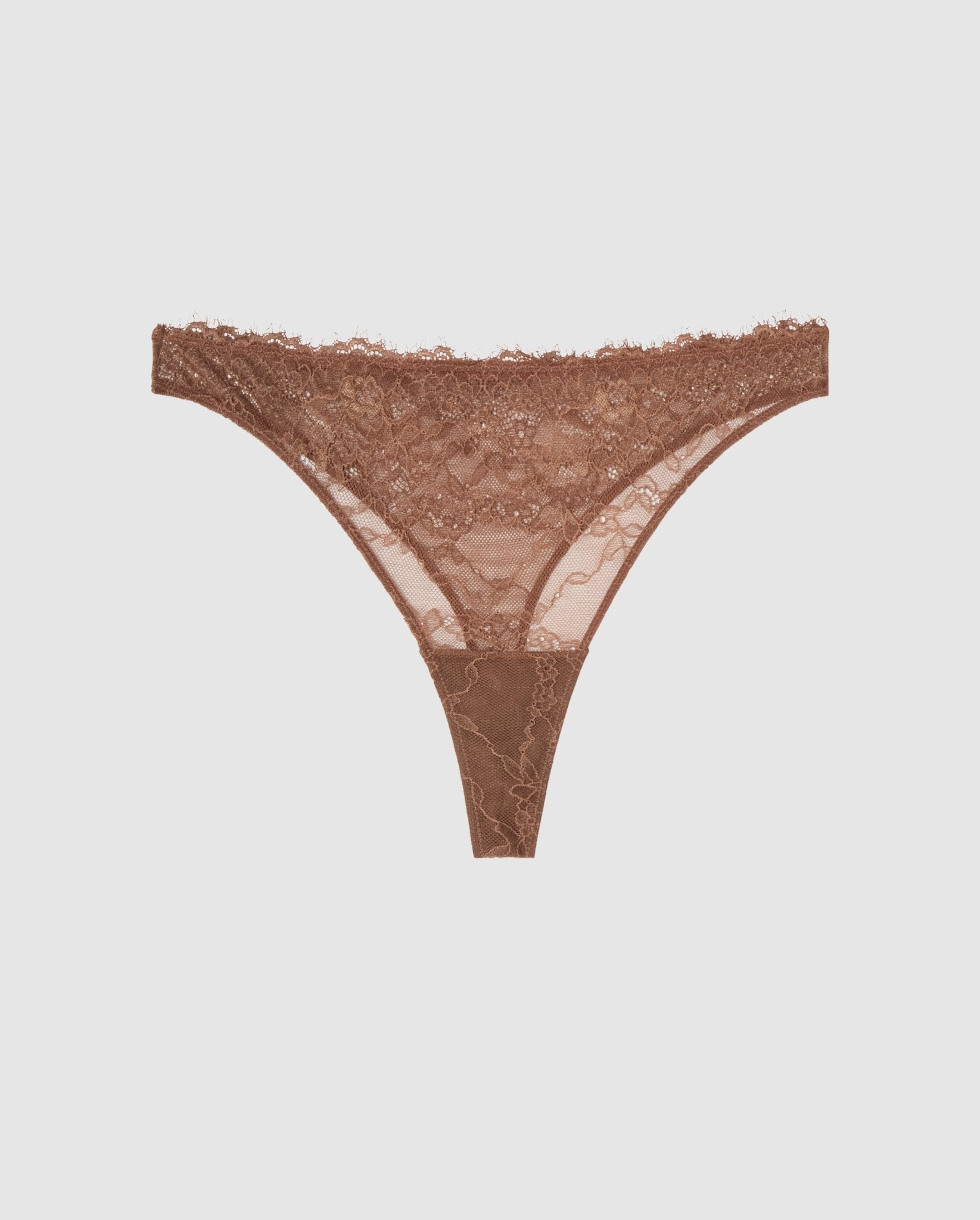 An Lace mid rise high cut design in a mocha color. 
