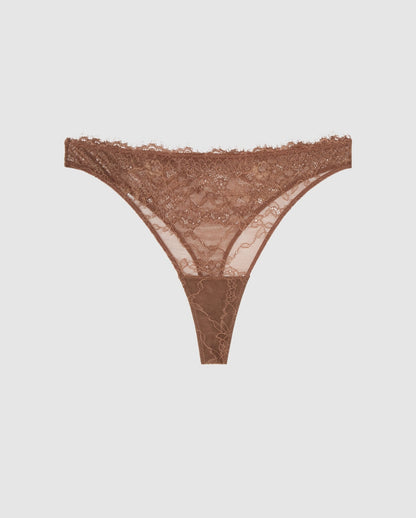 An Lace mid rise high cut design in a mocha color. 