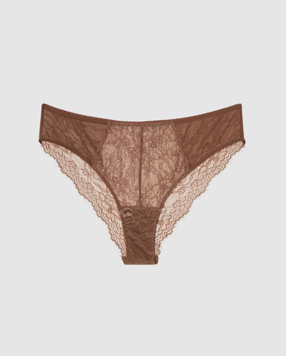 An flattering lace brief in a mocha design.