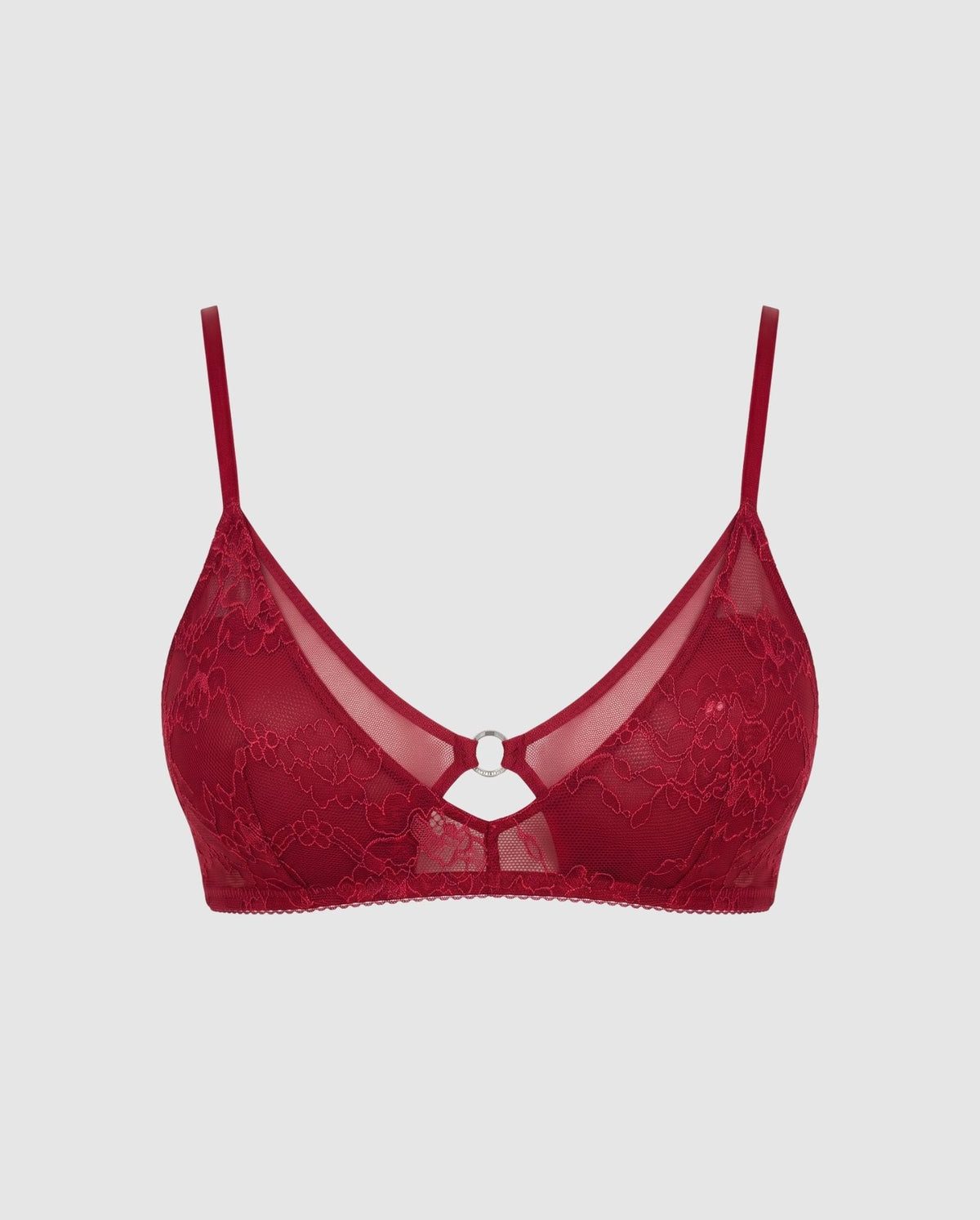 Lace Mesh Double Triangle Bralette Rumba Red