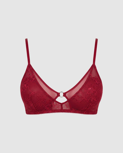 Lace Mesh Double Triangle Bralette Rumba Red