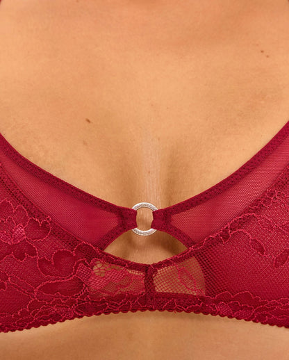 Lace Mesh Double Triangle Bralette Rumba Red
