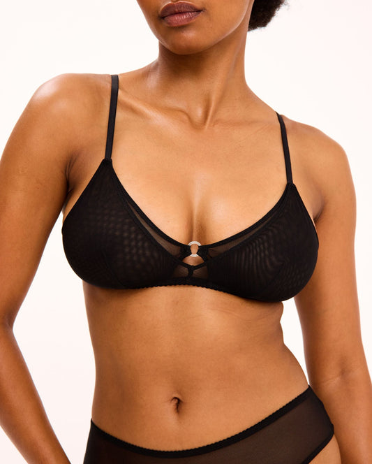 Mesh Double Triangle Bralette Black