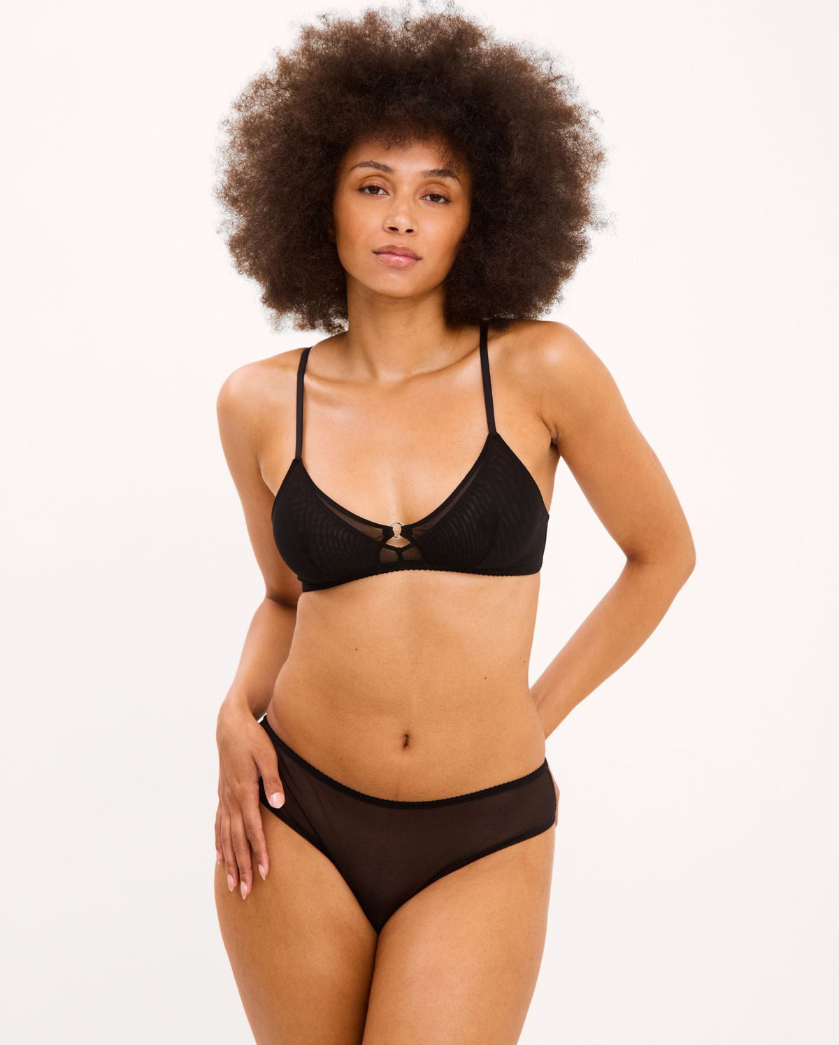 Mesh Double Triangle Bralette Black