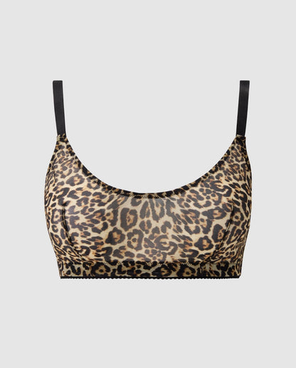 An medium cover scoop bralette in mesh with an leopard print design.  