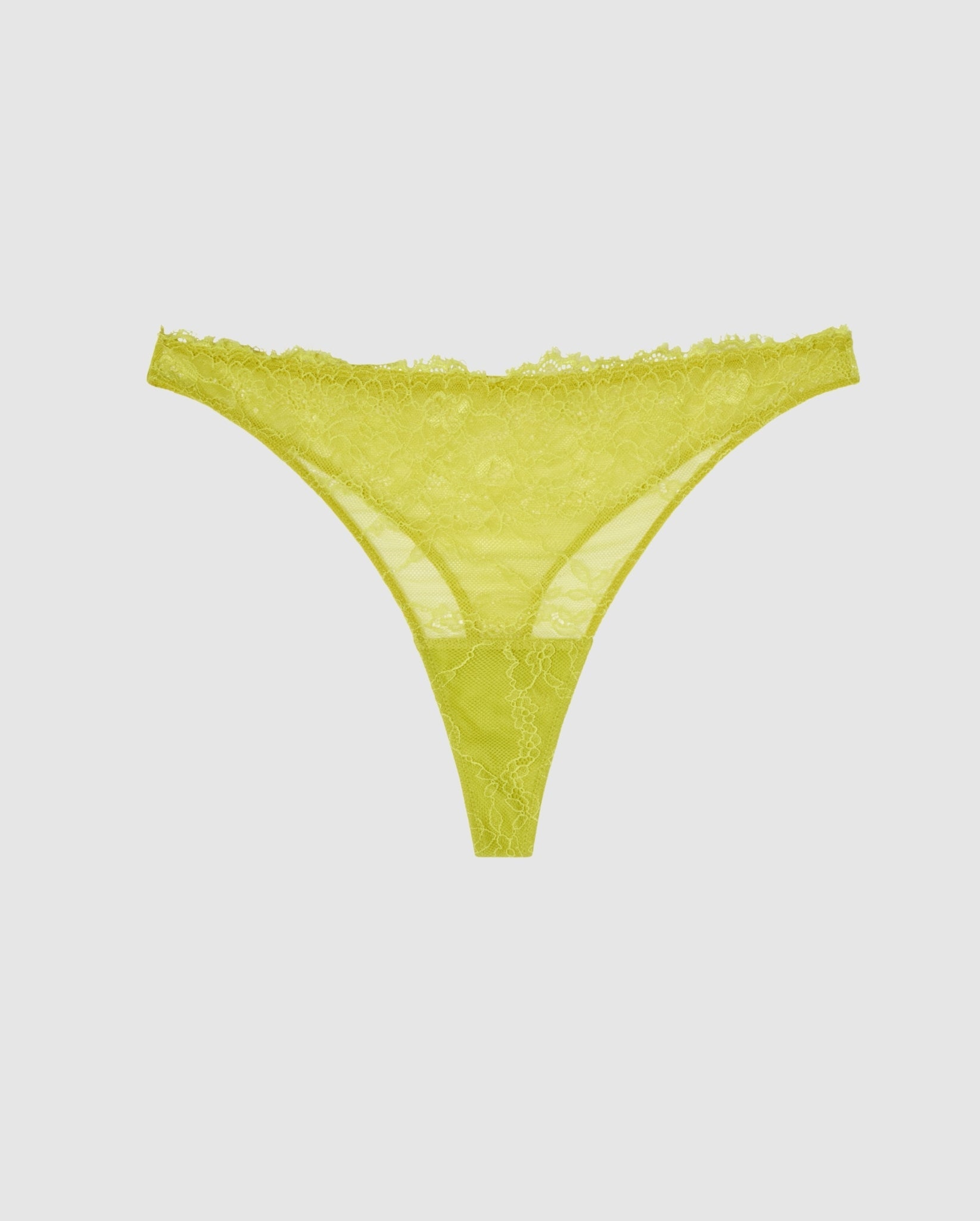 An lace mid rise high cut panty in citrus yellow.