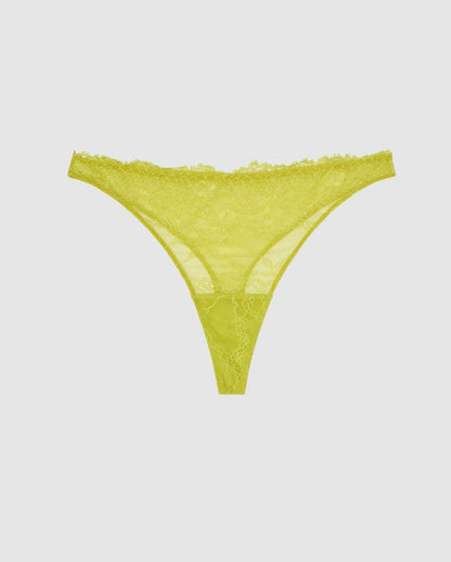An lace mid rise high cut panty in citrus yellow.