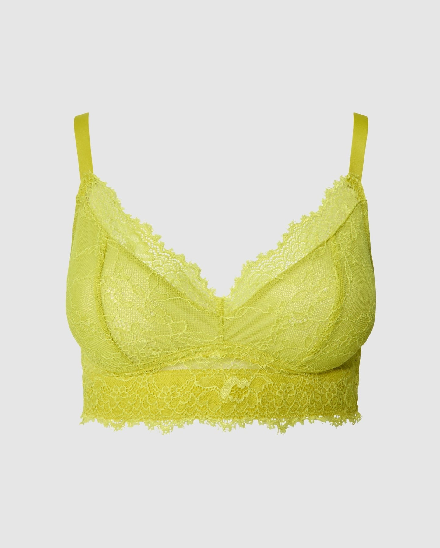 An lace support bralette in a citrus yellow color. 