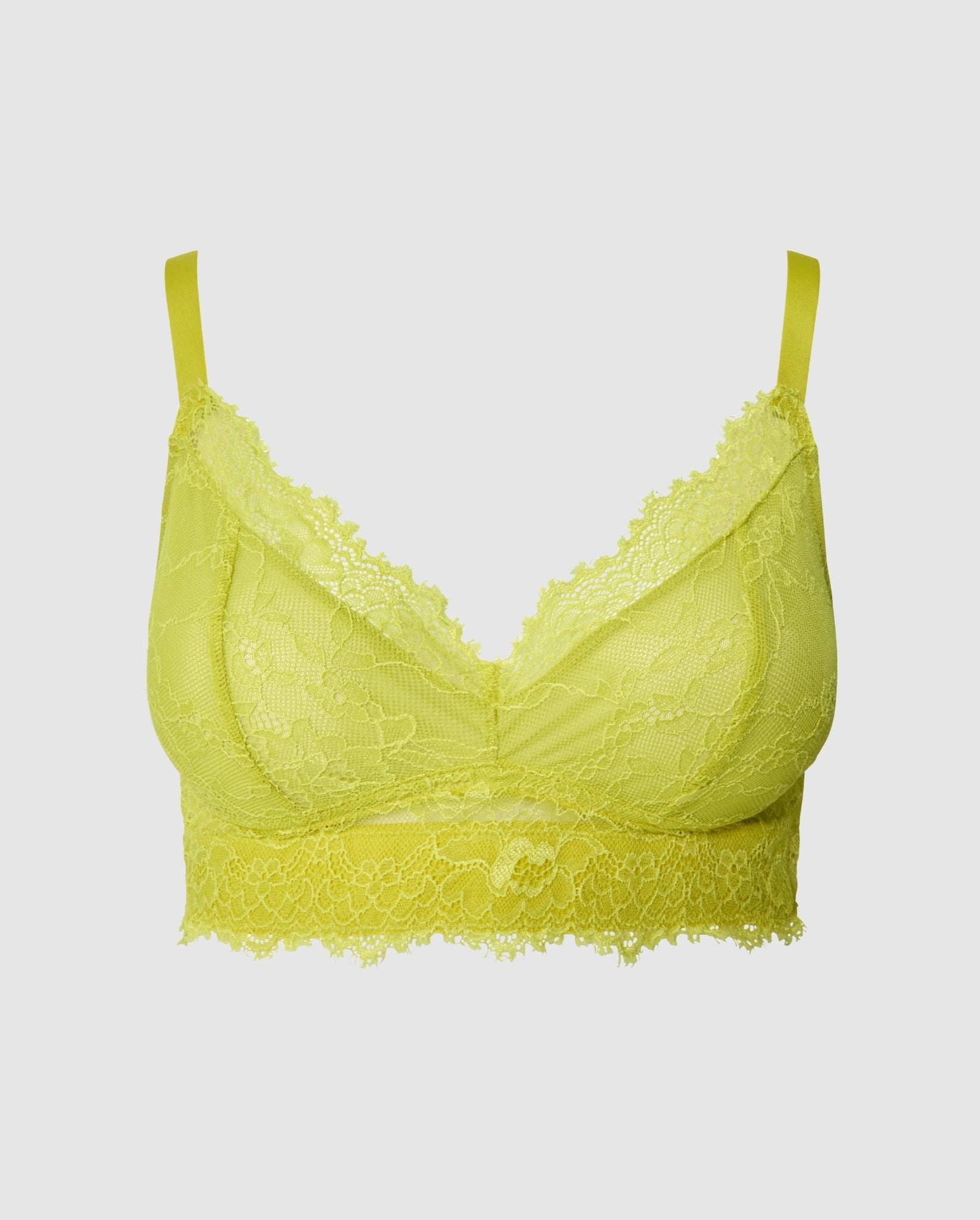 An lace support bralette in a citrus yellow color. 