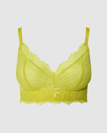 An lace support bralette in a citrus yellow color. 