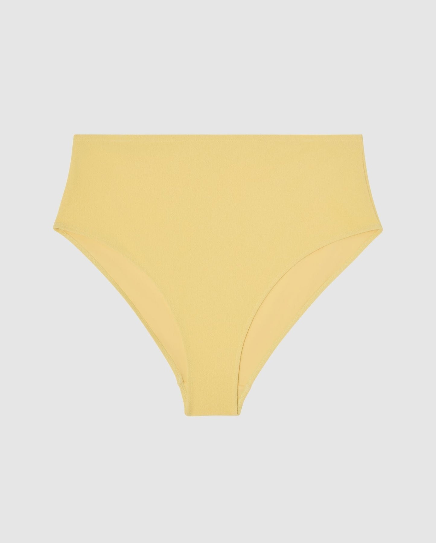 An high-waist bikini bottom in buttery yellow.