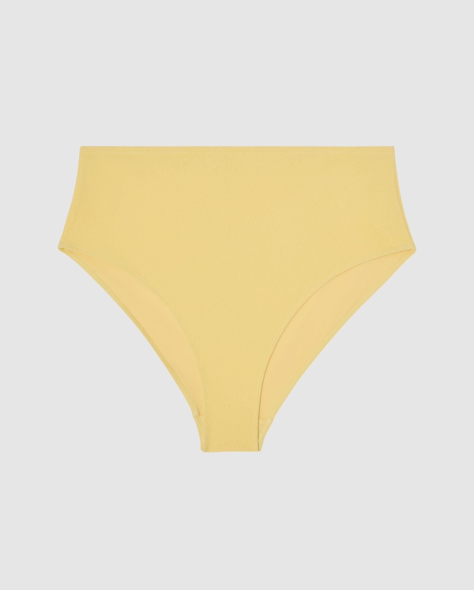 An high-waist bikini bottom in buttery yellow.
