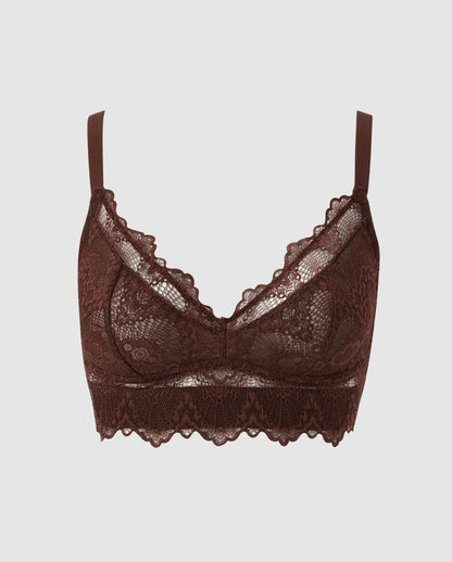 An supportive lace Bralette in an coffee color for larger cups with extra coverage and adjustable straps.