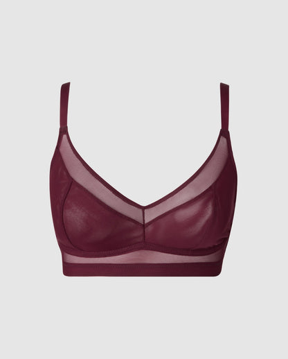 An supportive mesh Bralette in an cherry color for larger cups with full coverage and adjustable straps for comfort and support.