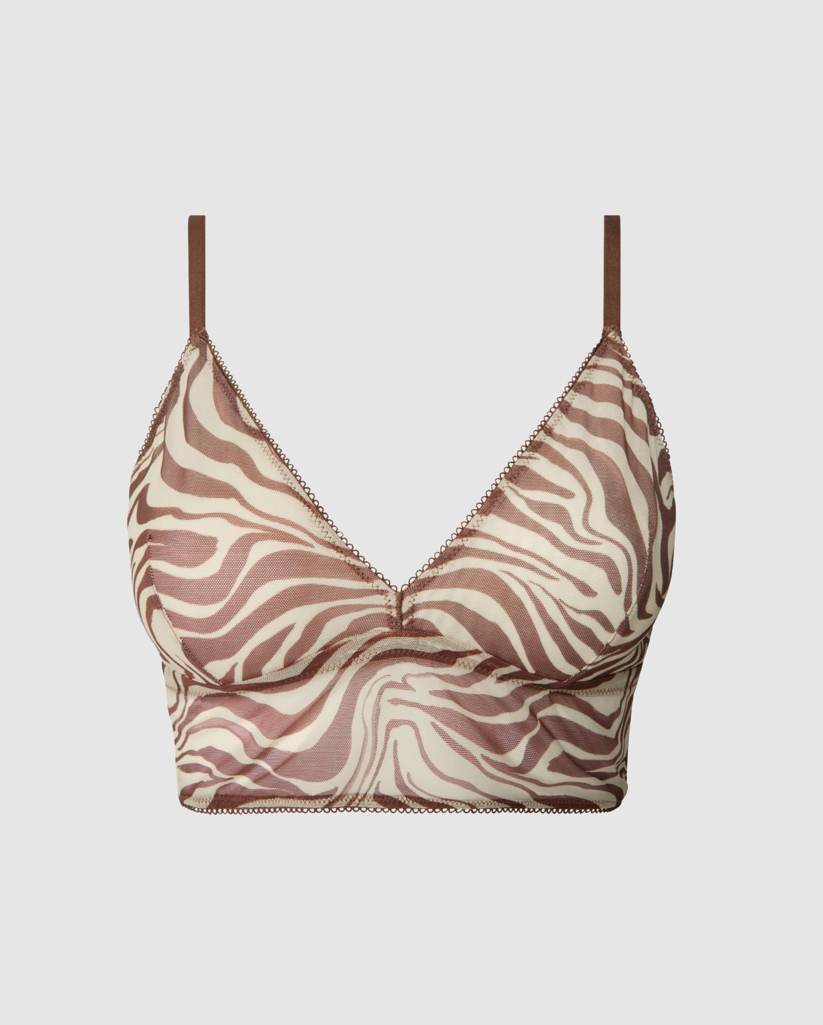 An mesh triangle top in a zebra print.