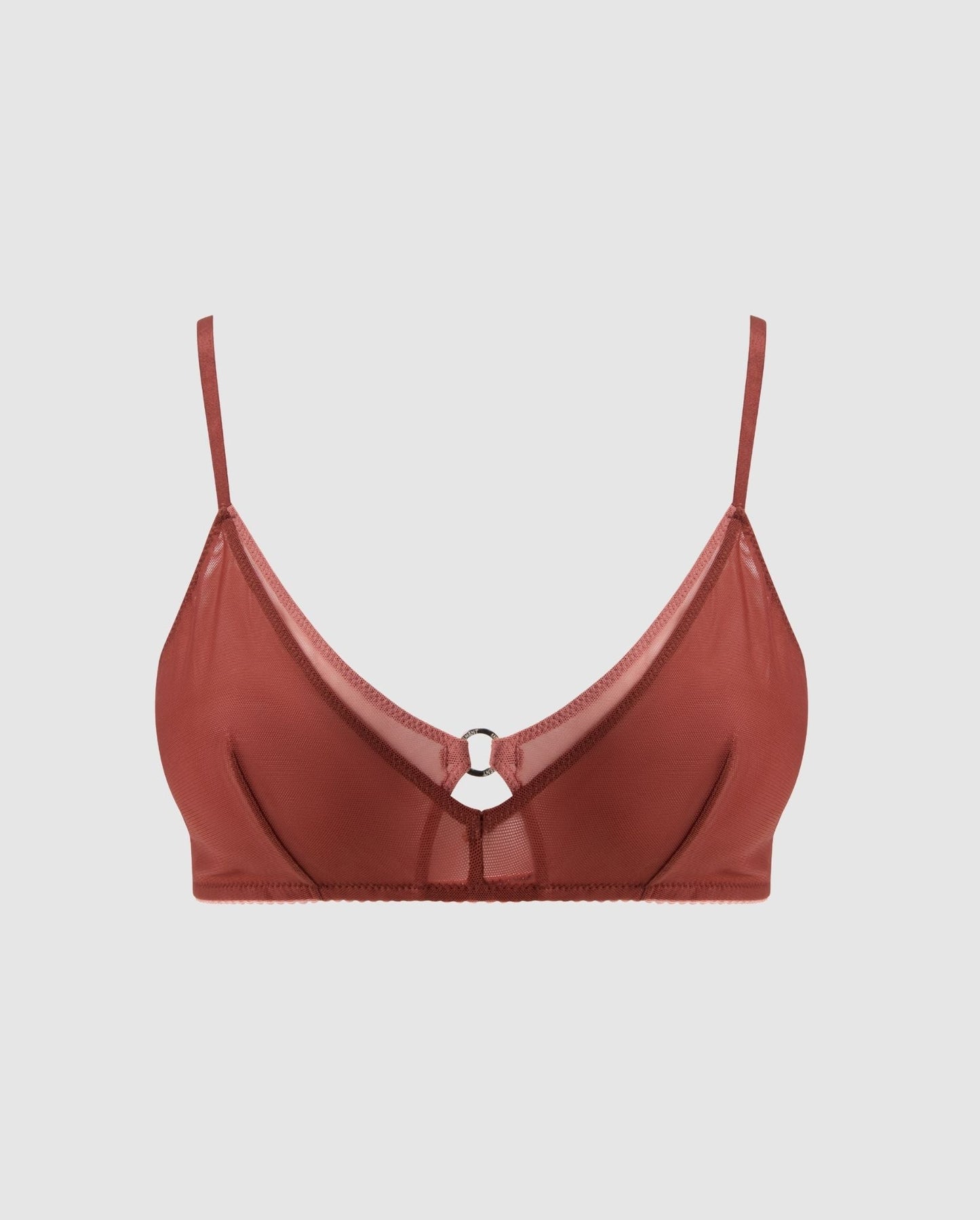 An triangle shaped mesh bralette in rust, with dubble layers for extra comfort.