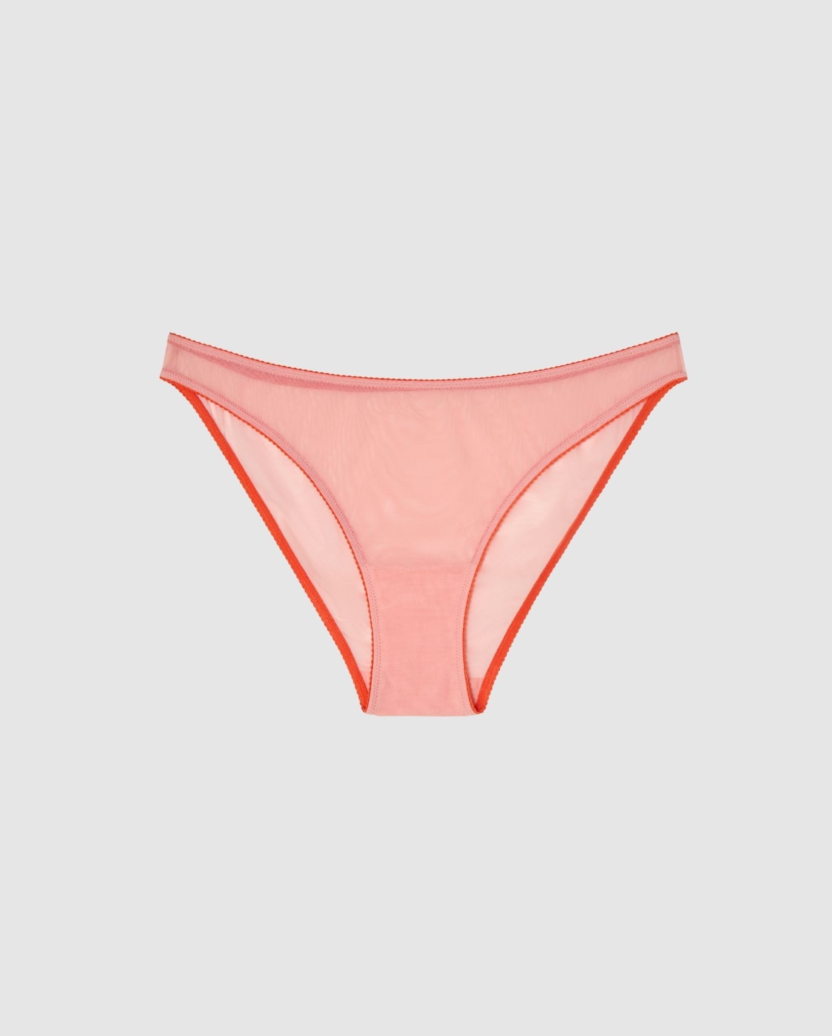 An Mesh Bikini brief with a rose pink design. 