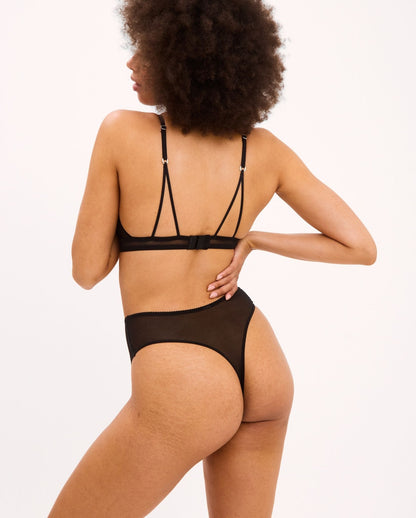 Mesh Triangle Bralette Black Leopard