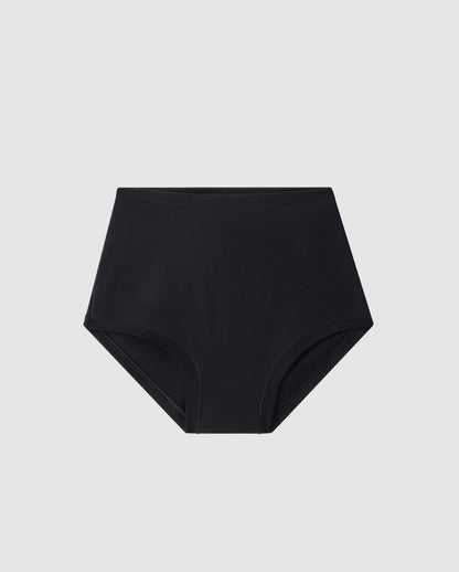 An High-waist Bikini brief with a black design. 