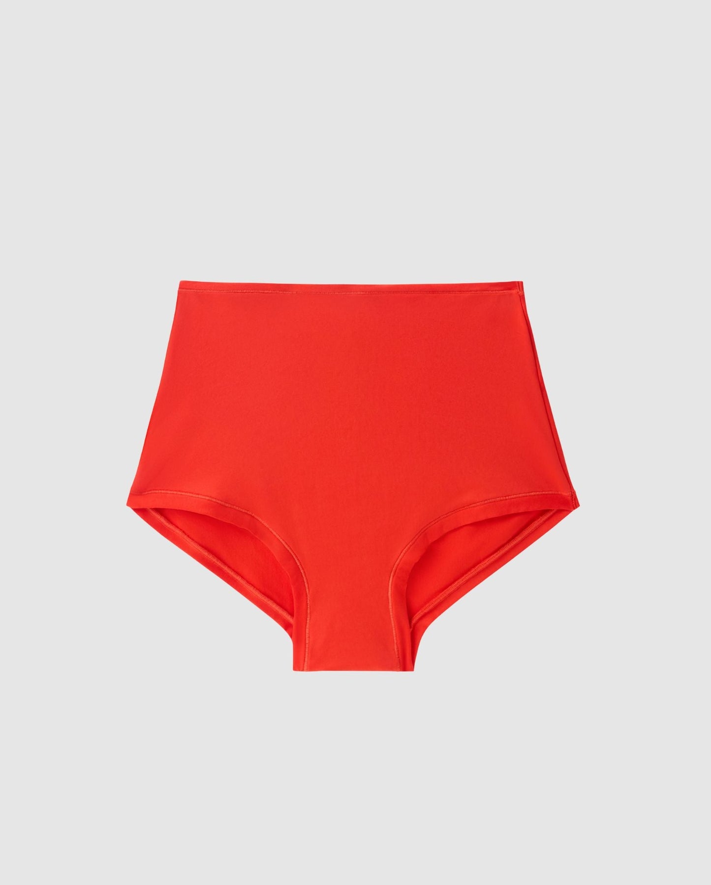 An soft High-waist Bikini brief with a red design. 