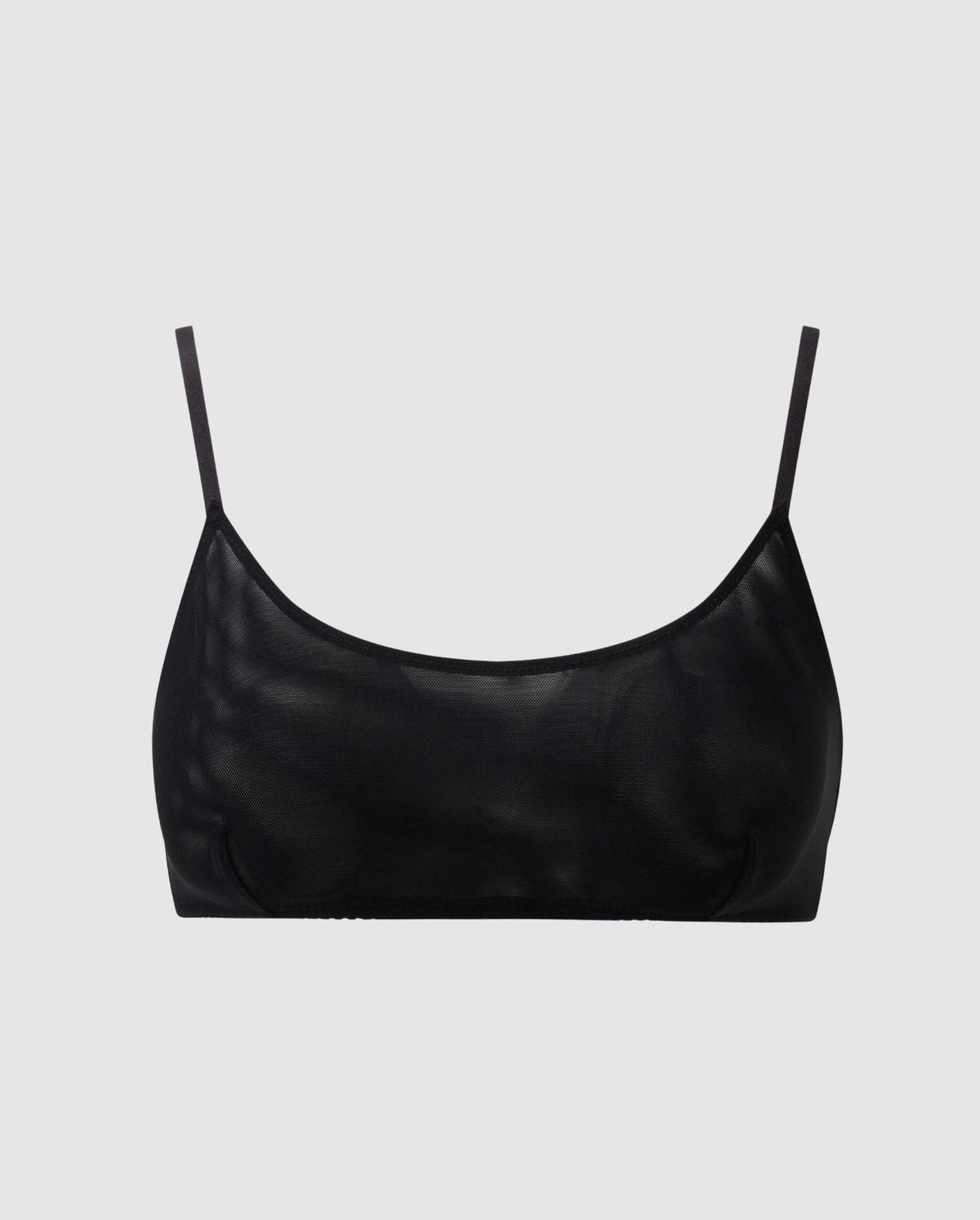 An medium cover scoop bralette in mesh with an black design. 