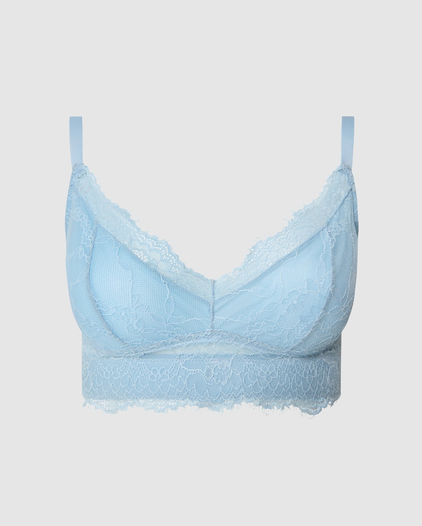 An lace bralette in sky blue with extra support.