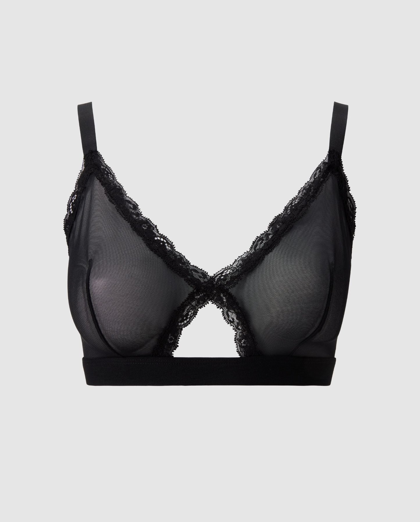 Mesh Lace Cut-Out Triangle+ Bralette Black