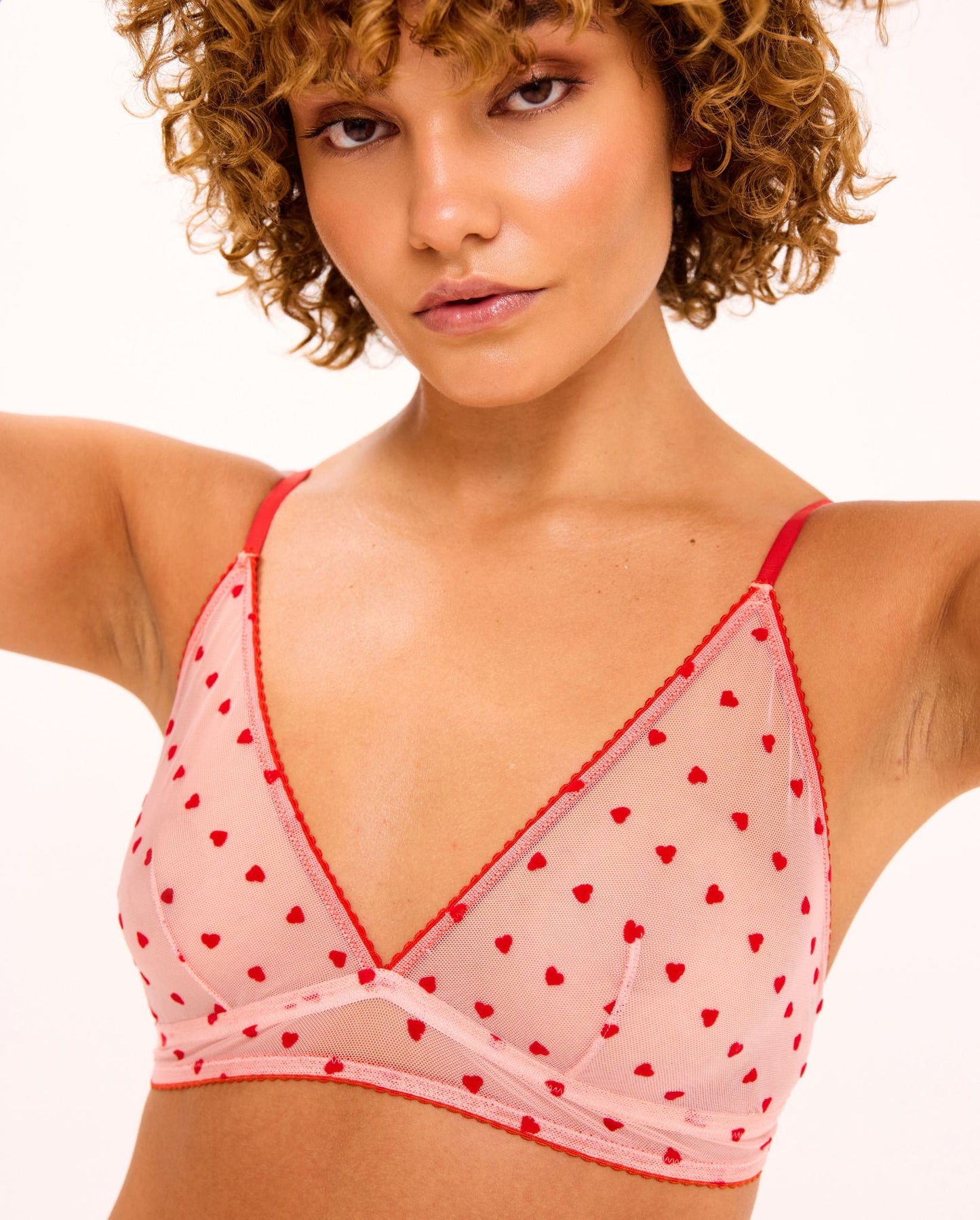 Mesh Triangle Bralette Pale Pink/Deep Red