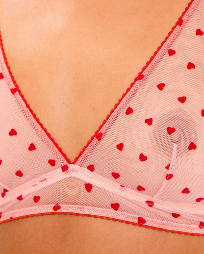 Mesh Triangle Bralette Pale Pink/Deep Red