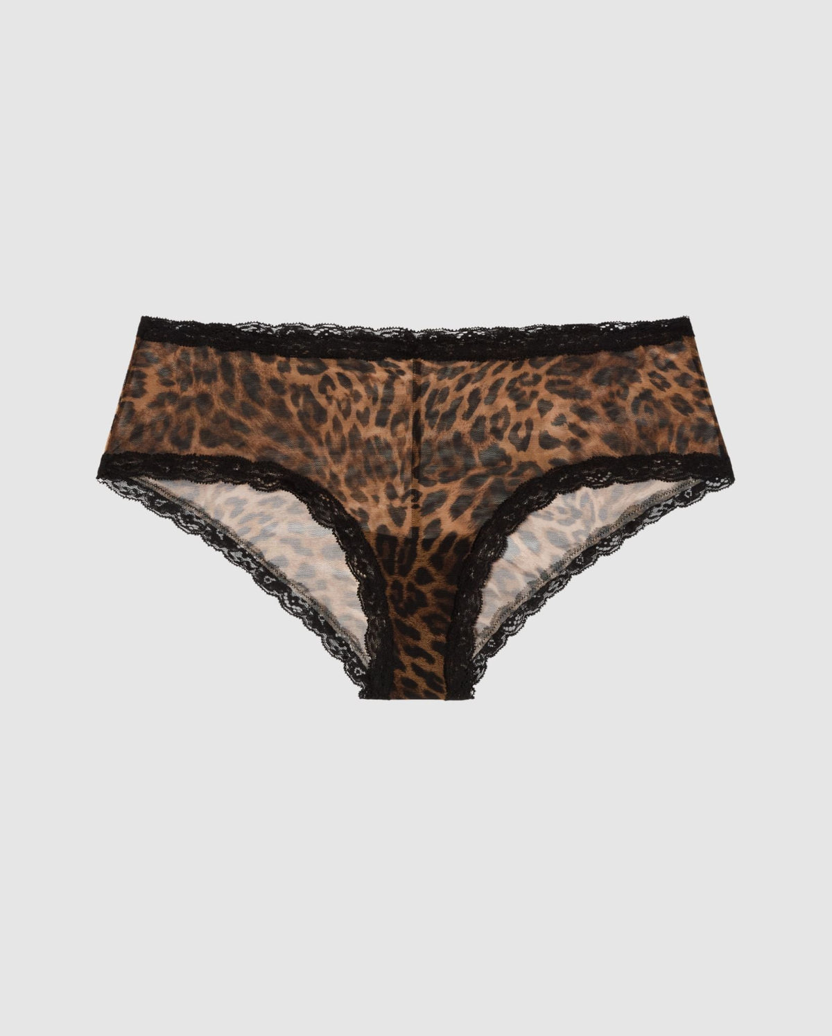 An mesh hipster in leopard print with black lace trim.