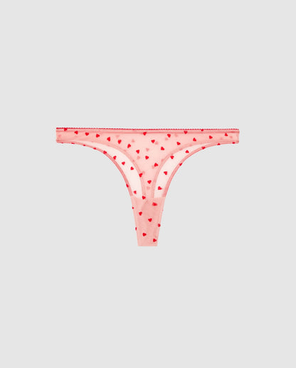 An mid ride high cut panty in pink with red hearts.