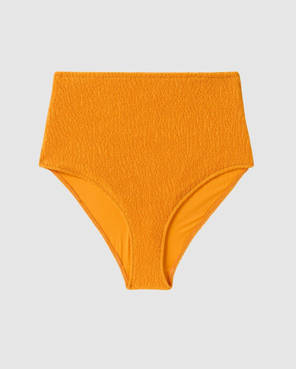 An high-waist bikini bottom in apricot orange.