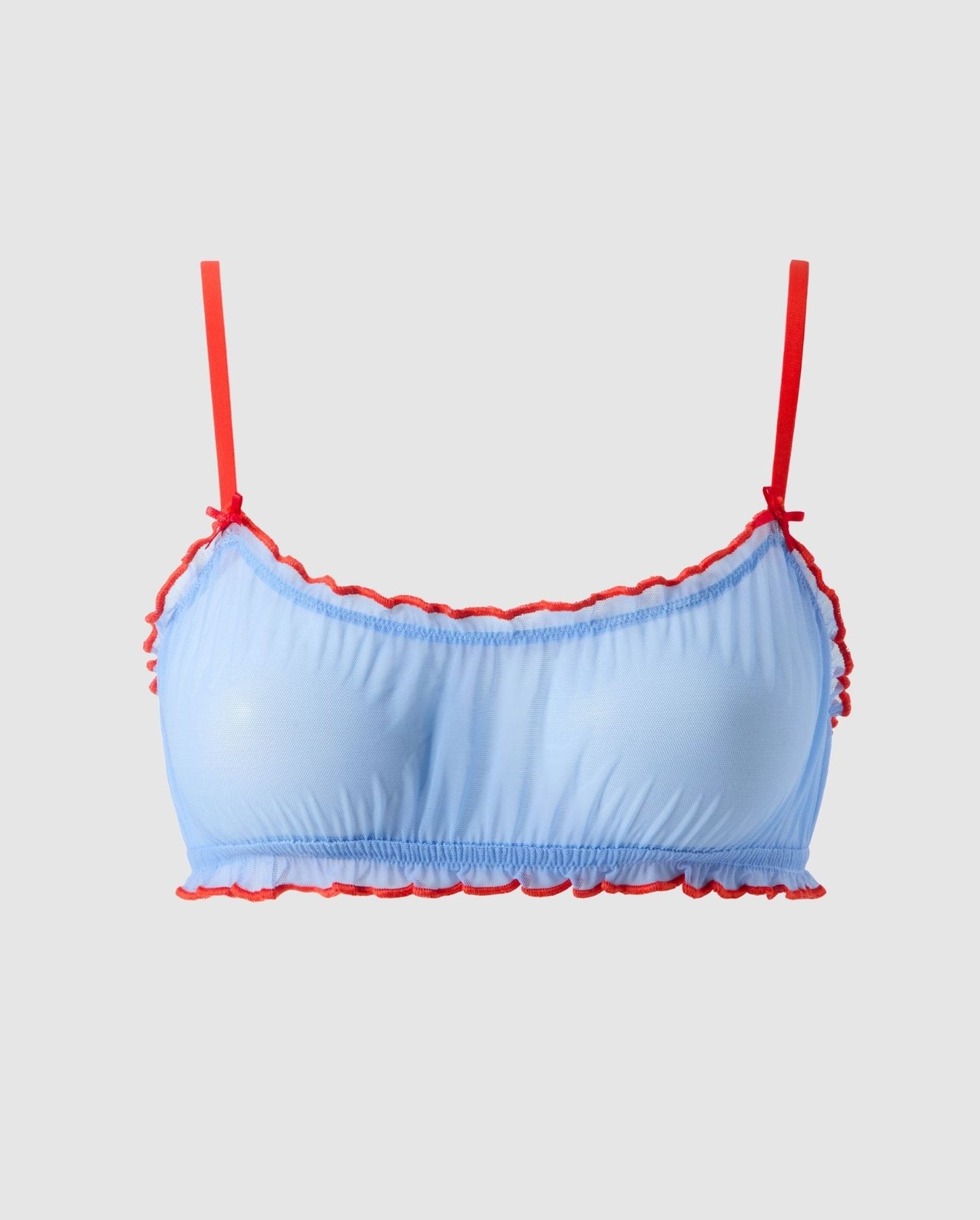 An ruffeld mesh scoop barlette in light blue.