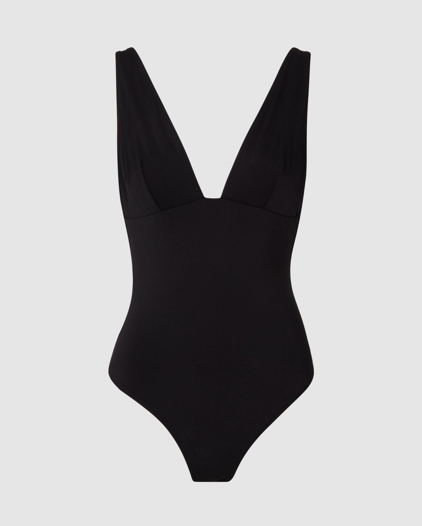 An plunge swimsuit in black. 