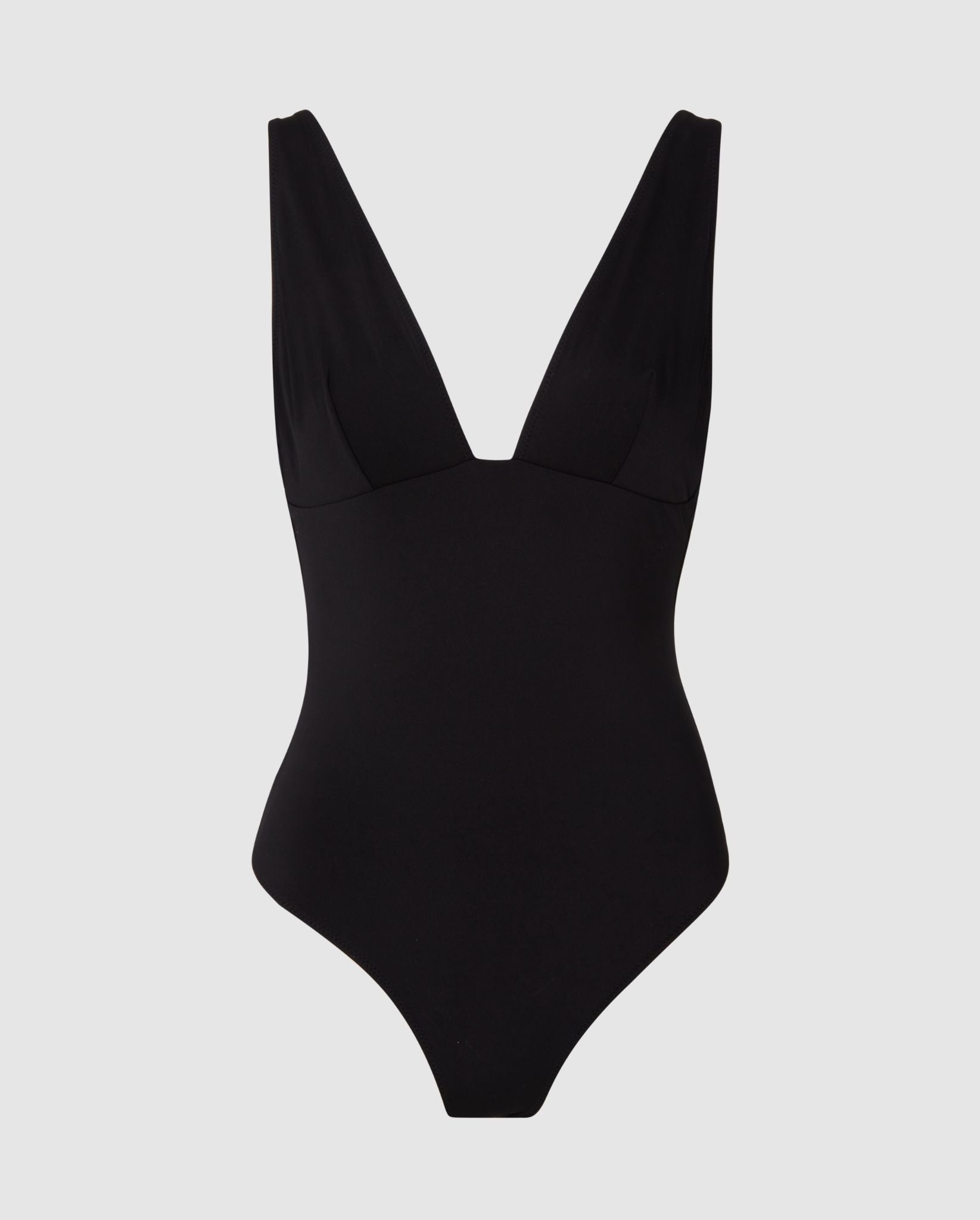 An plunge swimsuit in black. 