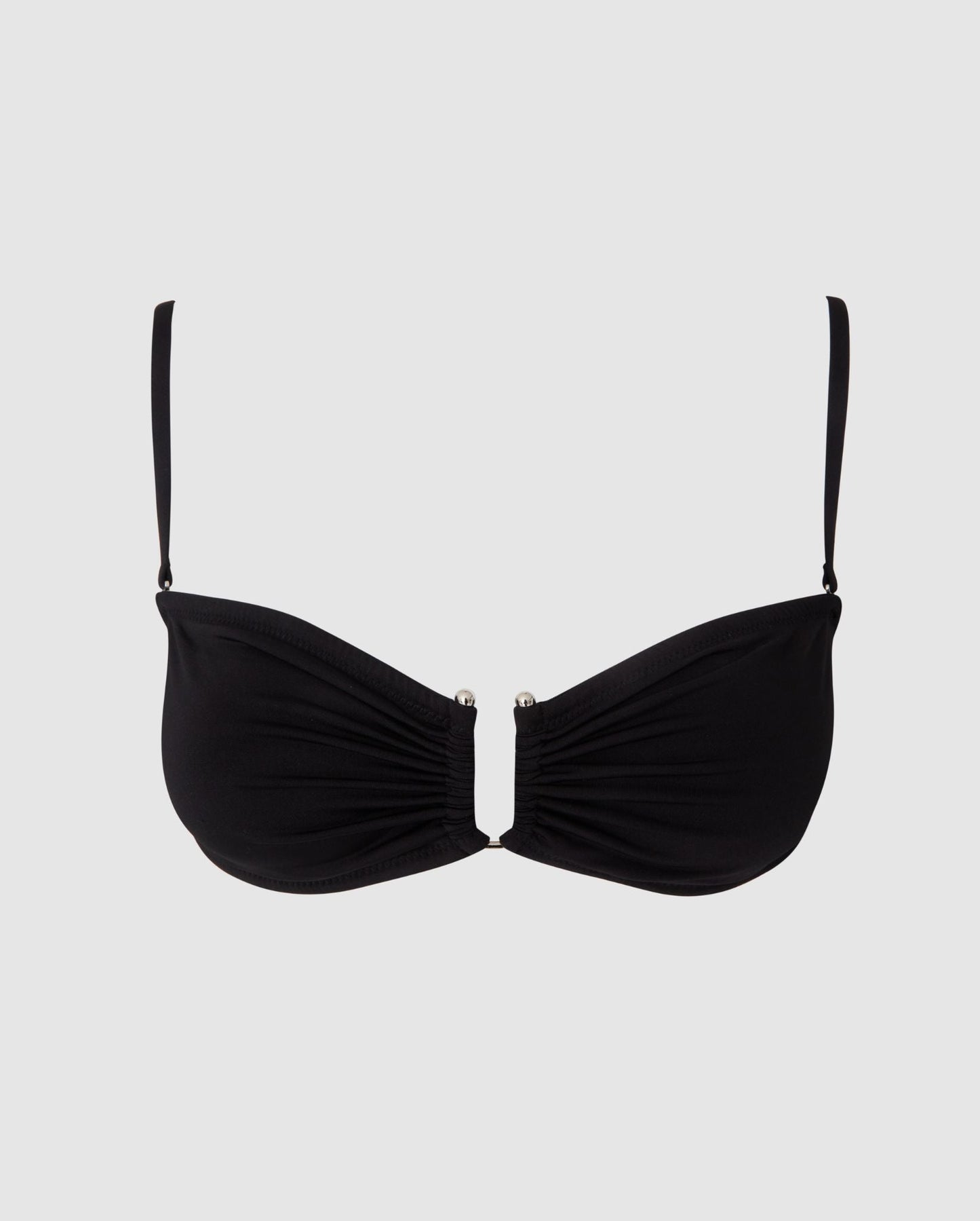 An bandeau bikinin top in black. 