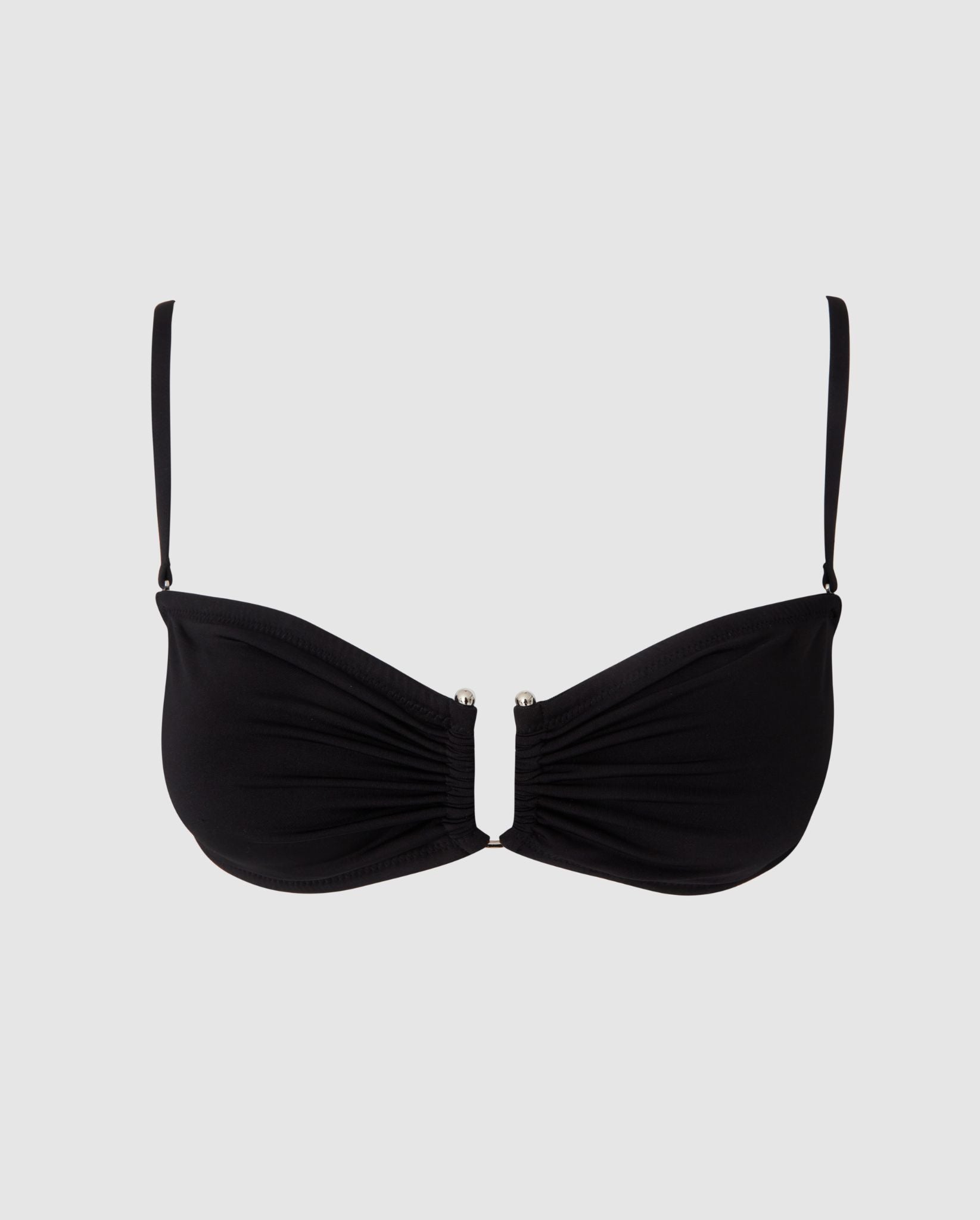 An bandeau bikinin top in black. 