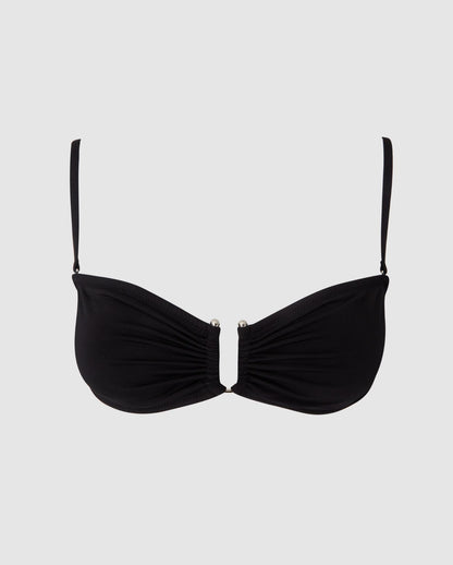 An bandeau bikinin top in black. 