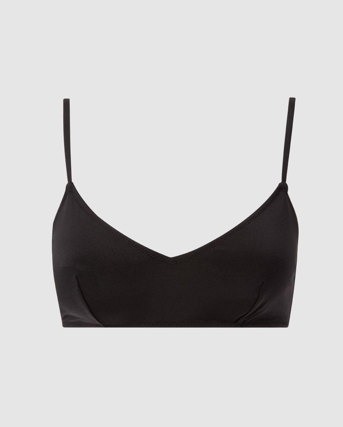 An strappy scoop bikini top in black.