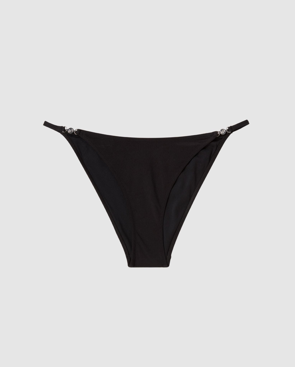 An tanga bikini bottom in black.