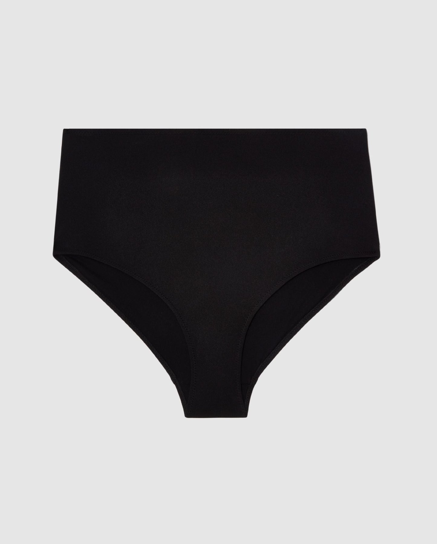 An high-waist bikini bottom in black.