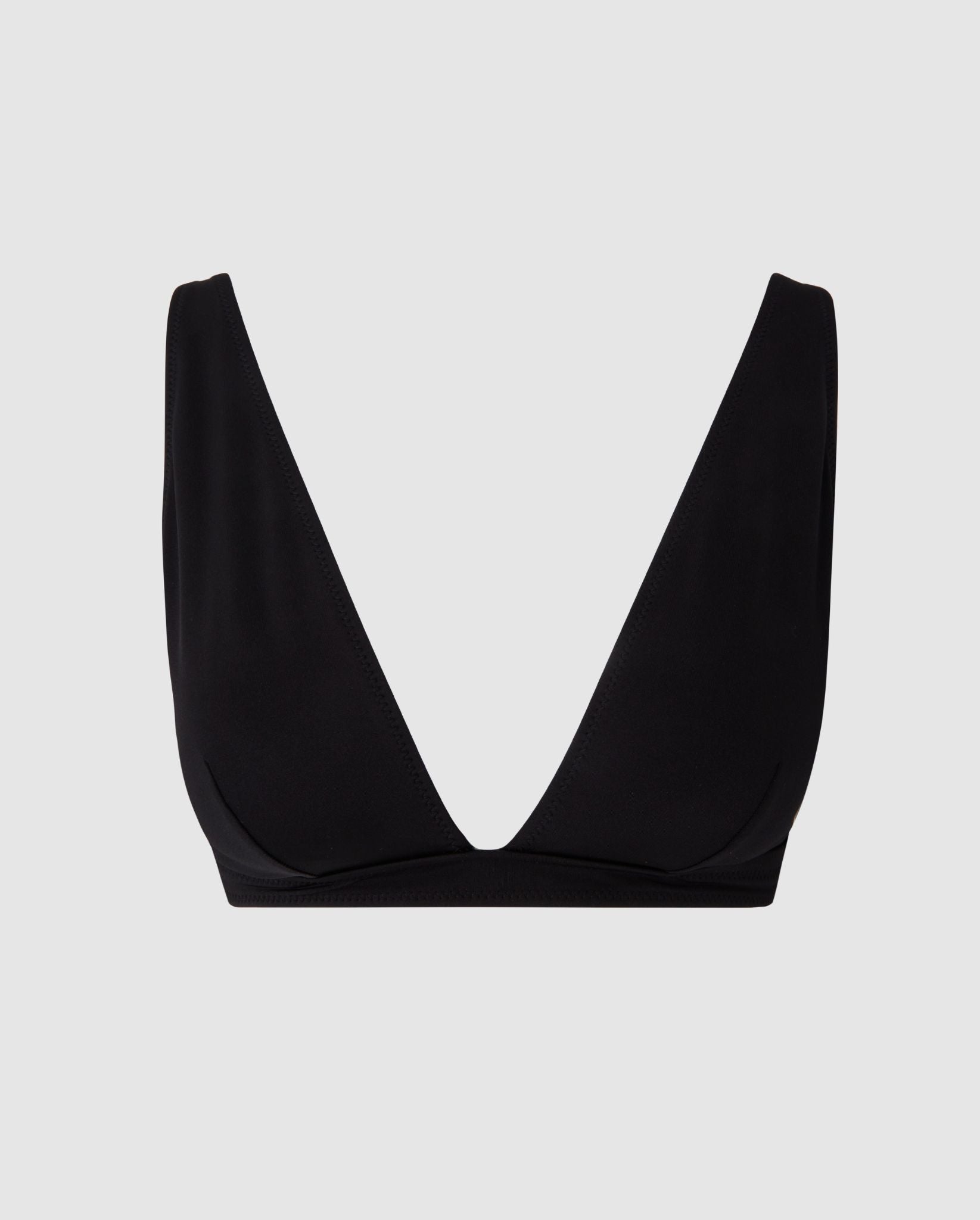 An plunge bikini top in black. 