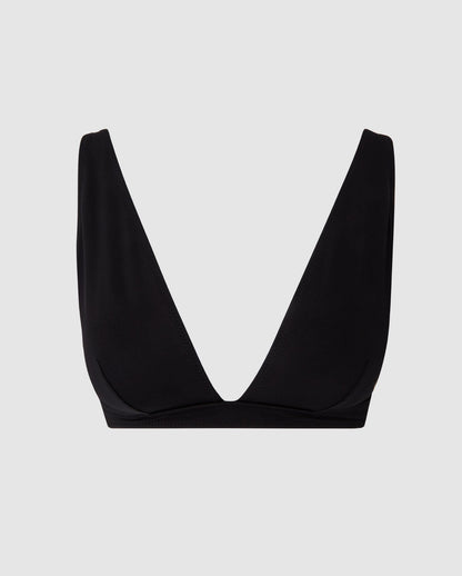 An plunge bikini top in black. 