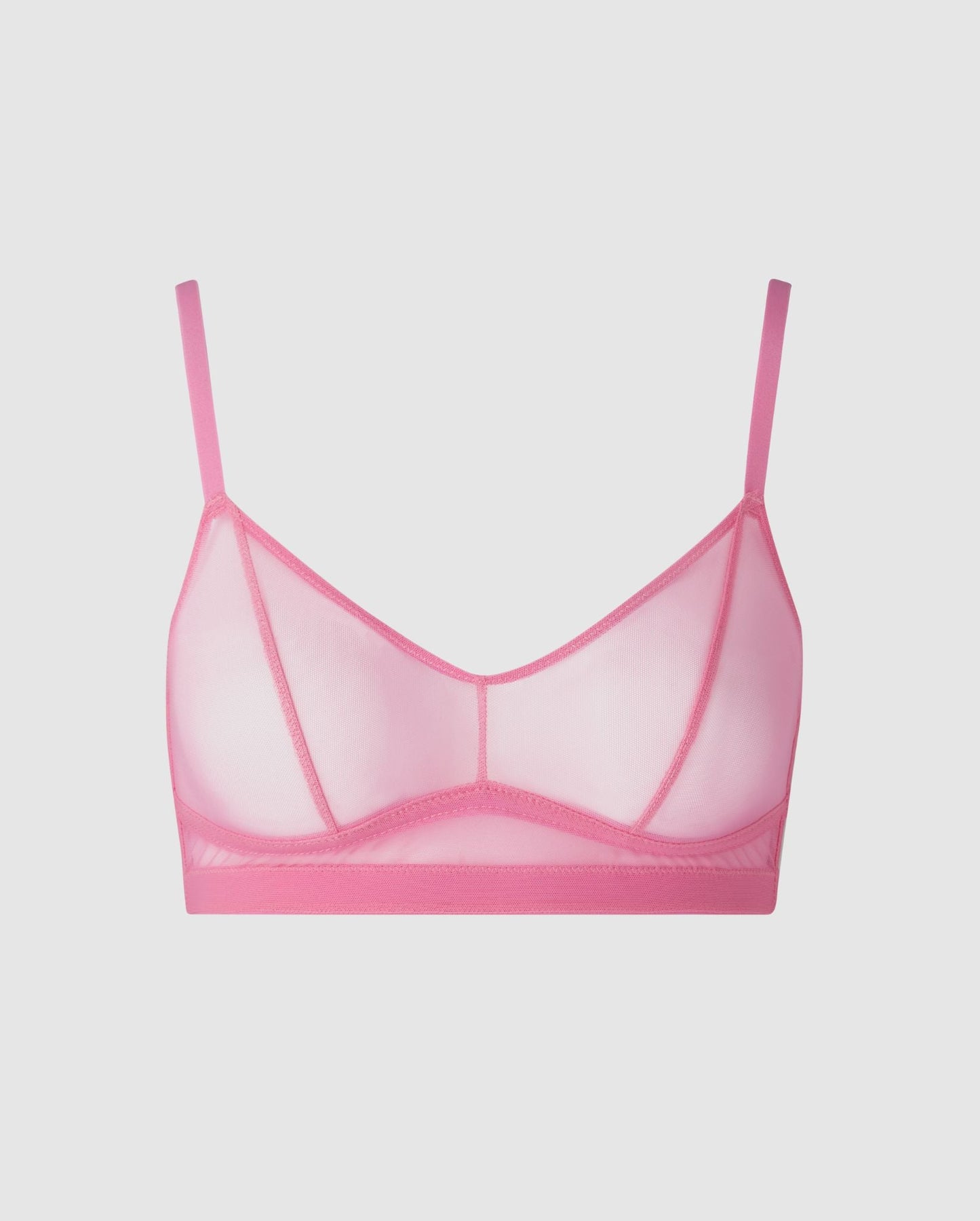 An wire-free mesh balconette in a candy pink design. 