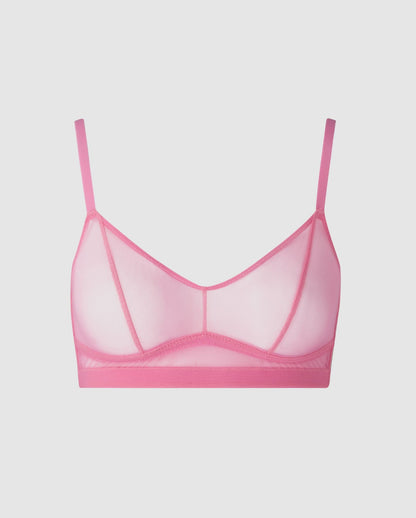 An wire-free mesh balconette in a candy pink design. 